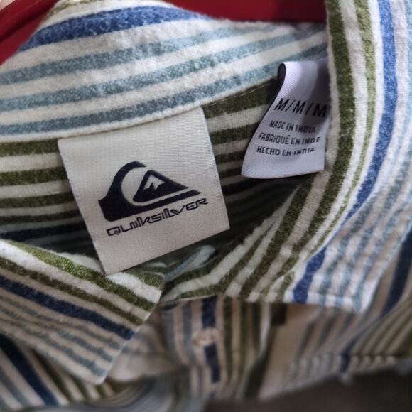 Quiksilver Flannel Shirt Mens M White Striped Beach Button Up Long Sleeve Surf - Picture 5 of 8